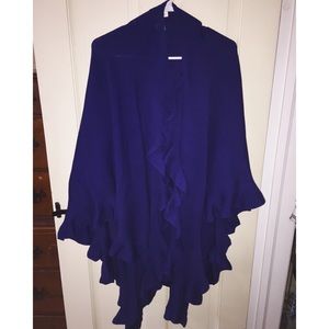 Coldwater Creek Knit Ruffle Wrap Shawl Royal Blue